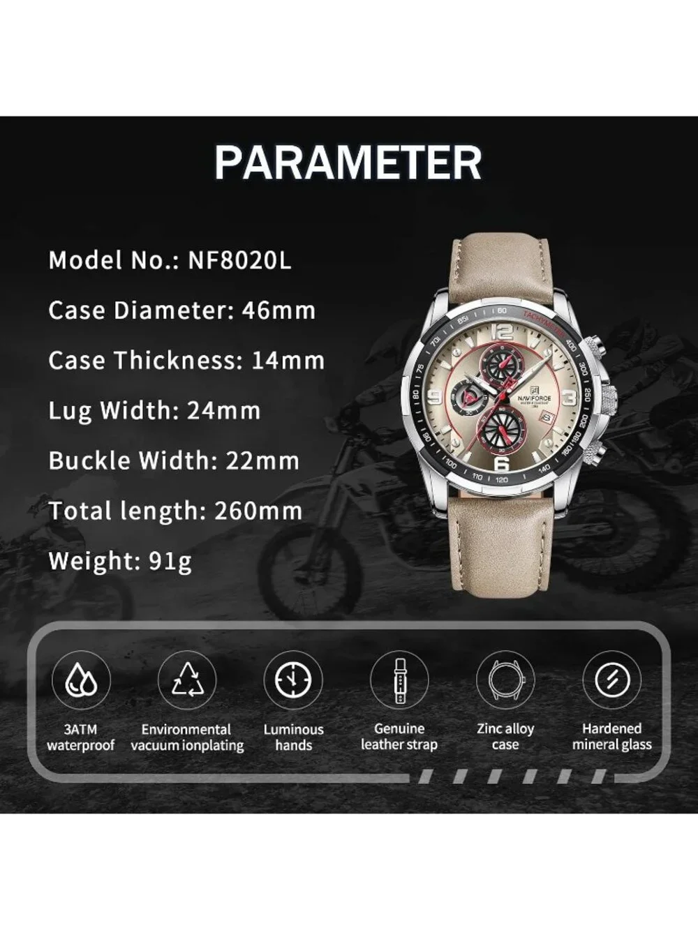 Men's Gray Analog Quartz Chronograph Leather Strap Sport Fashion Wrist Watch